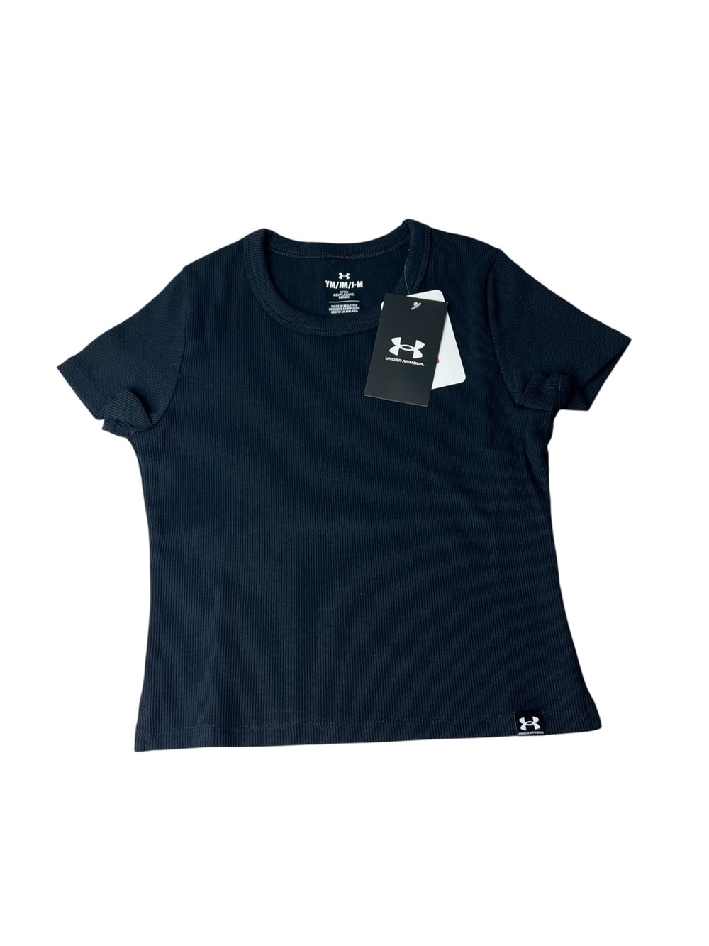 Under Armour Girls Black Ribbed Youth Medium Short Sleeve Tee